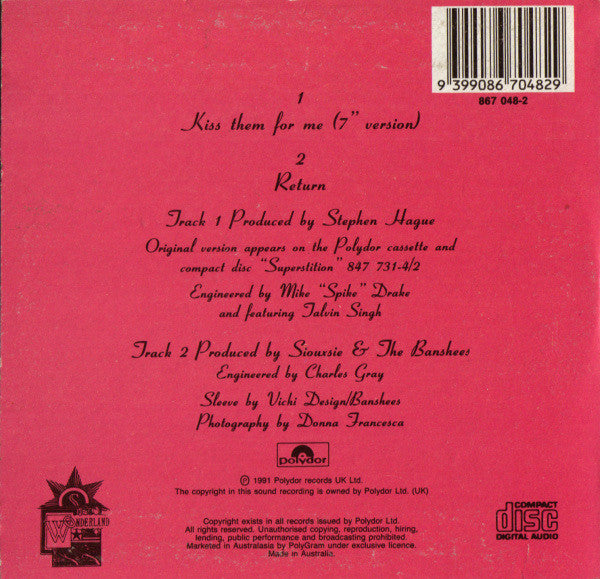 Siouxsie & The Banshees : Kiss Them For Me (CD, Maxi, Car)