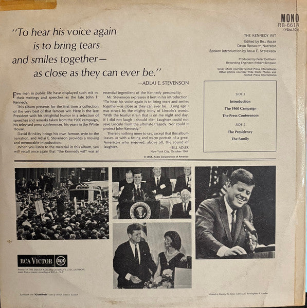 John F. Kennedy : The Kennedy Wit (LP, Album, Mono)