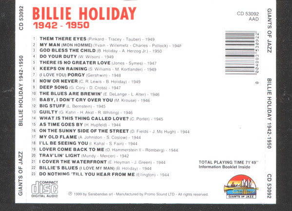 Billie Holiday : 1942-1950: As Time Goes By (CD, Comp)