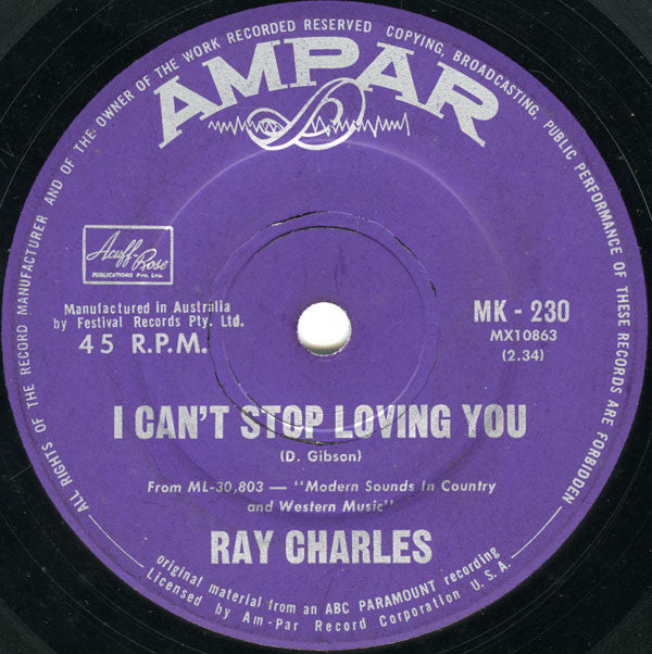 Ray Charles : I Can't Stop Loving You (7", Single)