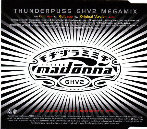 Buy Madonna : Thunderpuss GHV2 Megamix (CD, Promo) Online for a 