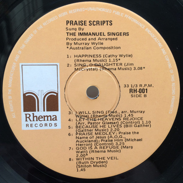 The Sonrise-Immanuel Singers : Praise Scripts (LP)