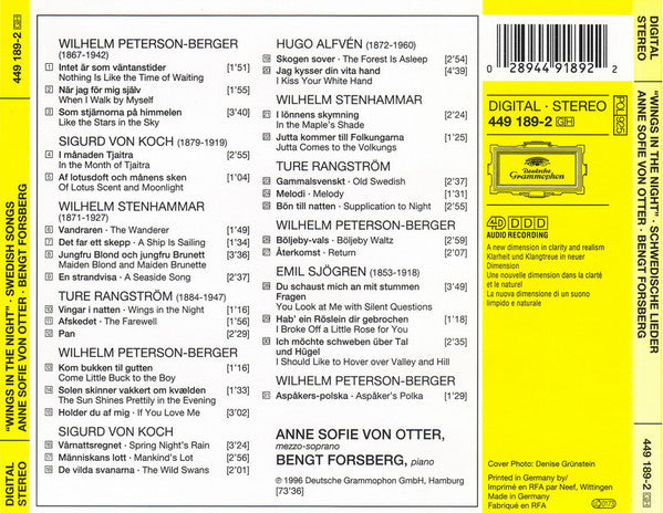 Anne Sofie Von Otter, Bengt Forsberg : Wings In The Night: Swedish Songs (CD, Album)