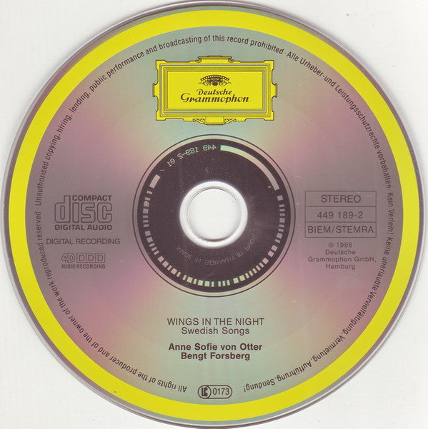 Anne Sofie Von Otter, Bengt Forsberg : Wings In The Night: Swedish Songs (CD, Album)