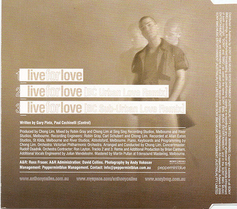 Anthony Callea : Live For Love (CD, Single)