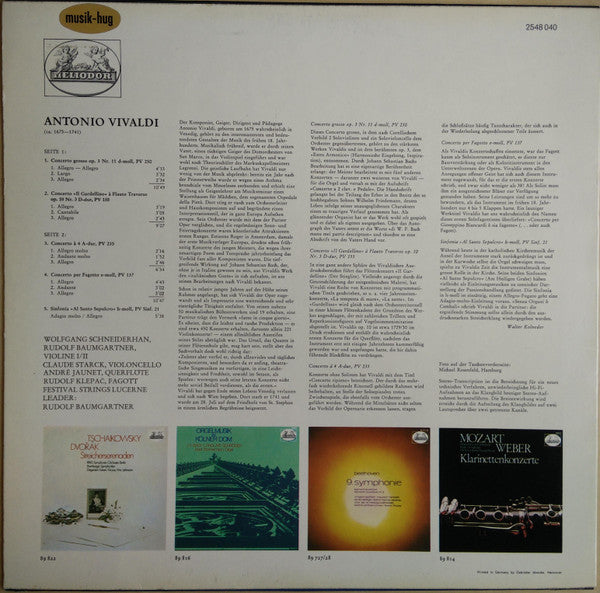 Antonio Vivaldi, Festival Strings Lucerne, Rudolf Baumgartner : 4 Concerti / Sinfonia H-Moll (LP)