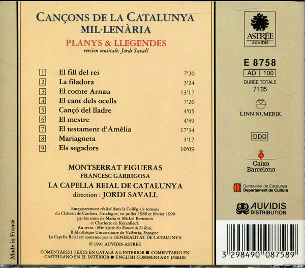 Montserrat Figueras, La Capella Reial De Catalunya, Jordi Savall : Cançons De La Catalunya Mil·lenària: Planys & Llegendes (CD, Album)