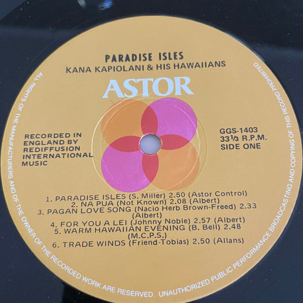 Kana Kapiolani And His Hawaiians : Paradise Isles (LP, Album)