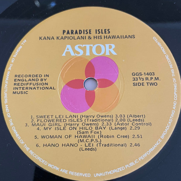 Kana Kapiolani And His Hawaiians : Paradise Isles (LP, Album)