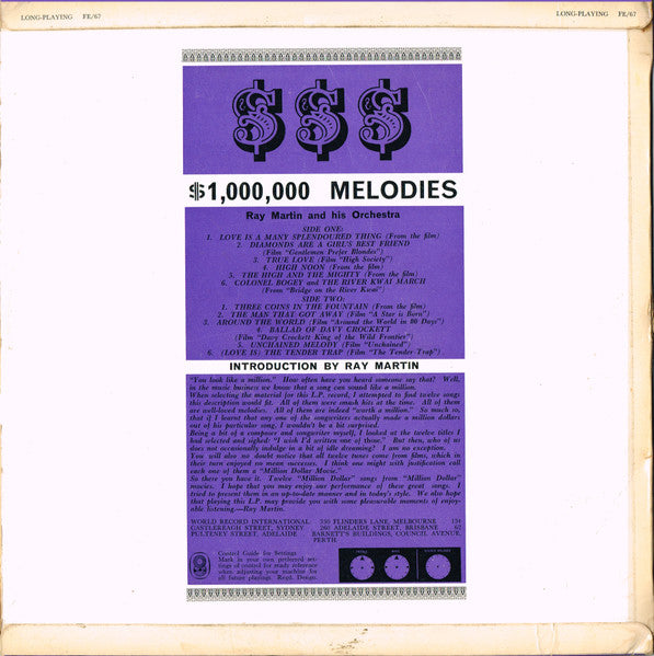 Ray Martin And His Orchestra : $1,000,000 Melodies (LP, Album, Mono, Club)