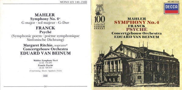 Mahler* / Franck* – Concertgebouw Orchestra*, Eduard van Beinum : Symphony No. 4 / Psyché (CD, Comp, Mono)