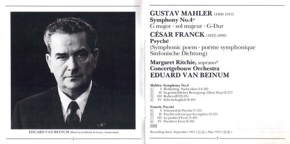 Mahler* / Franck* – Concertgebouw Orchestra*, Eduard van Beinum : Symphony No. 4 / Psyché (CD, Comp, Mono)
