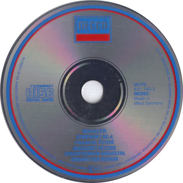 Mahler* / Franck* – Concertgebouw Orchestra*, Eduard van Beinum : Symphony No. 4 / Psyché (CD, Comp, Mono)