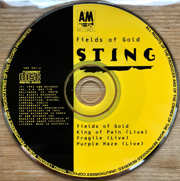 Sting : Fields Of Gold (CD, Single, Car)