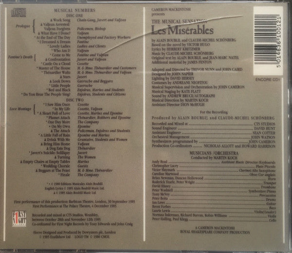 Alain Boublil And Claude-Michel Schönberg : Les Misérables - The Original London Cast (2xCD, RE)