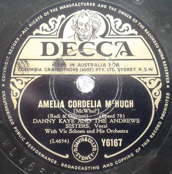 Danny Kaye (2) And The Andrews Sisters With Vic Schoen And His Orchestra : Beatin', Bangin' N Scratchin' / Amelia Cordelia McHugh (Shellac, 10")