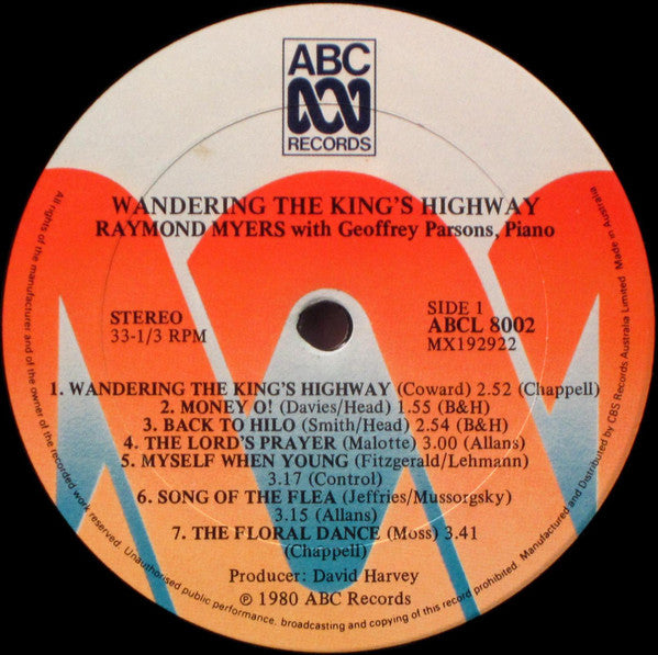 Raymond Myers (2)  With Geoffrey Parsons (2) : Wandering The King's Highway (LP, Album)