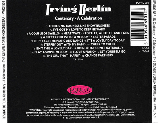 Irving Berlin - The Silver Screen Orchestra : Centenary - A Celebration (CD, Album)