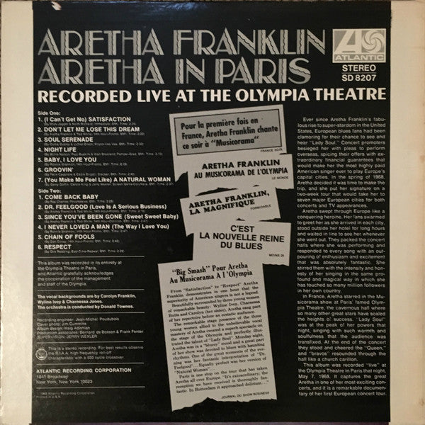 Aretha Franklin : Aretha In Paris (LP, Album)