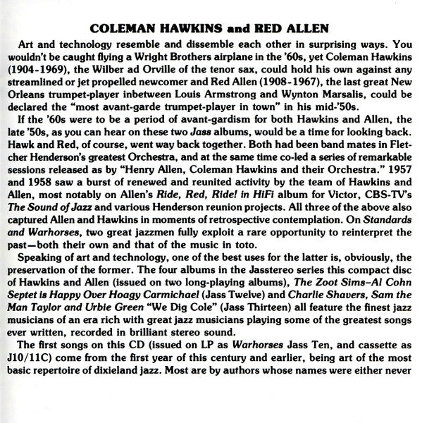 Coleman Hawkins and Red Allen* : Standards And Warhorses (CD)
