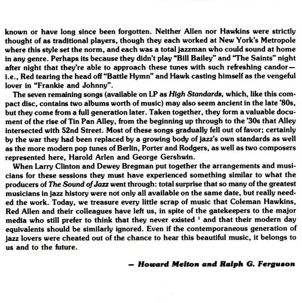Coleman Hawkins and Red Allen* : Standards And Warhorses (CD)