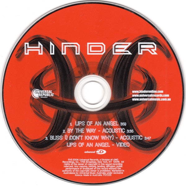 Hinder (2) : Lips Of An Angel (CD, Single, Enh)