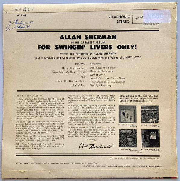 Allan Sherman : For Swingin' Livers Only! (LP, Album)