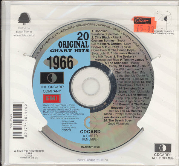 Various : 20 Original Chart Hits - 1966 (CD, Comp, Gre)