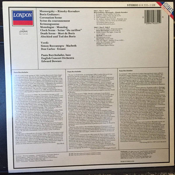 Paata Burchuladze, English Concert Orchestra, Edward Downes : Boris Godunov • Don Carlos • Macbeth • Simon Boccanegra • Ernani (LP)