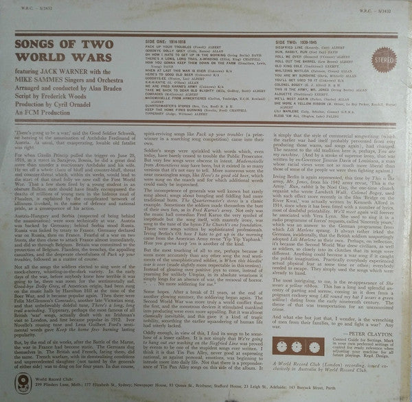 Jack Warner With Mike Sammes Orchestra And Singers : Songs Of Two World Wars (LP, Album, Club, RE)