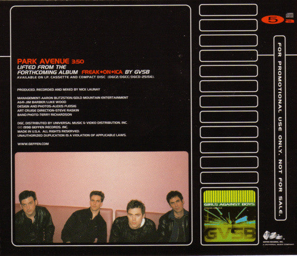 Girls Against Boys : Park Avenue (CD, Single, Promo)