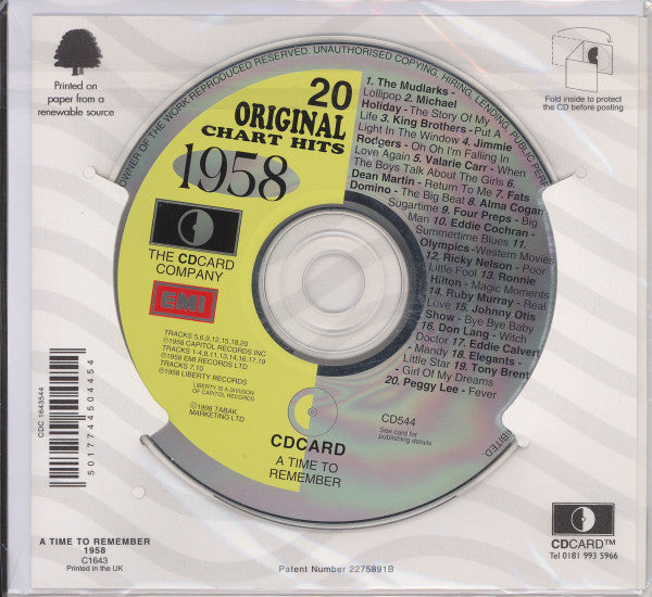 Various : 20 Original Chart Hits - 1958 (CD, Comp, Gre)