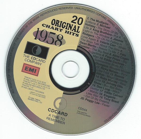 Various : 20 Original Chart Hits - 1958 (CD, Comp, Gre)