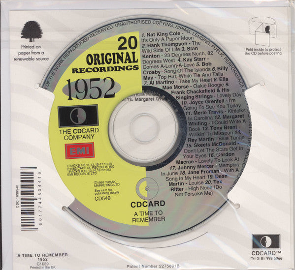 Various : 20 Original Recordings - 1952 (CD, Comp, Gre)