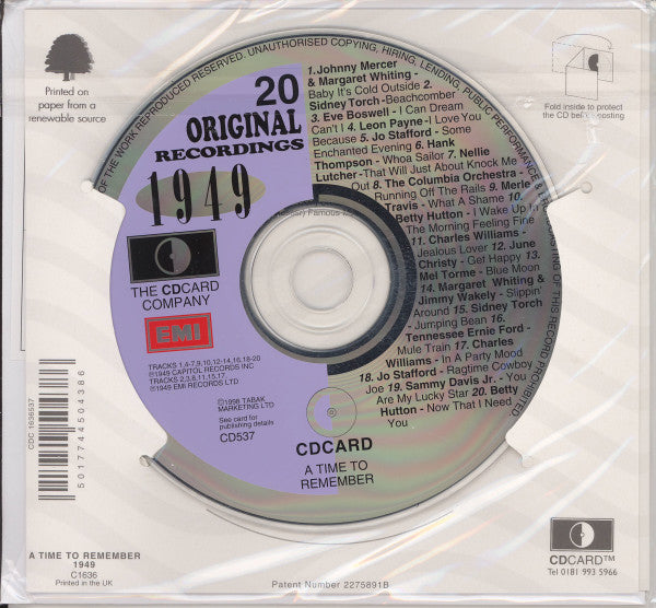 Various : 20 Original Recordings - 1949 (CD, Comp, Gre)