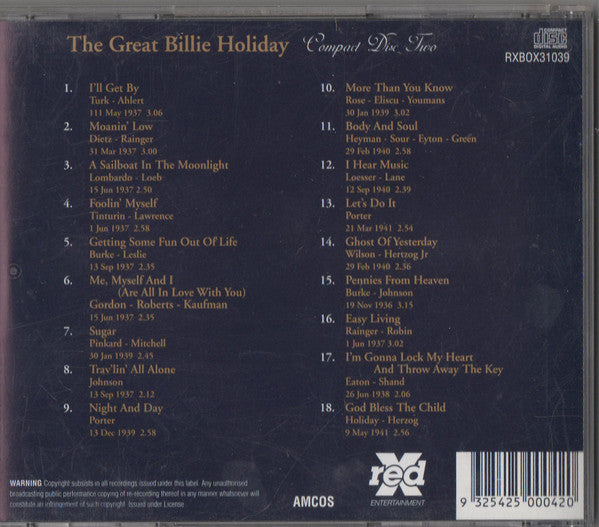Billie Holiday : The Great Billie Holiday  (3xCD, Comp + Box)