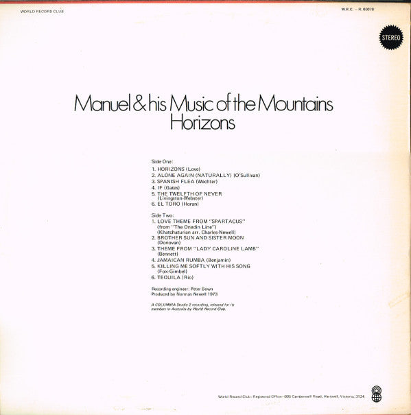 Manuel And His Music Of The Mountains : Horizons (LP, Album, Club, RE)