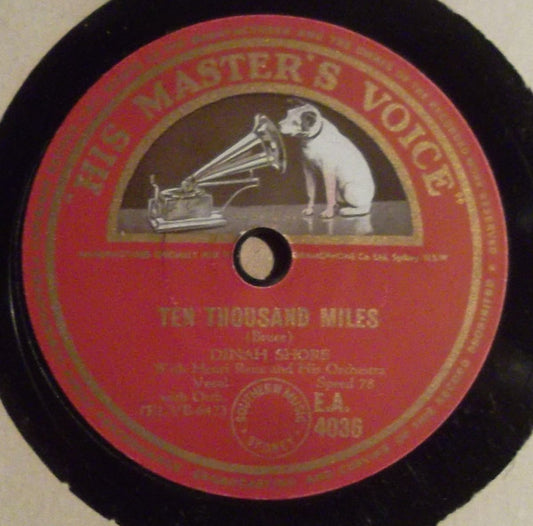 Dinah Shore With Henri René And His Orchestra : Ten Thousand Miles / It's All In The Game (Shellac, 10")