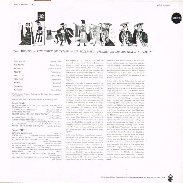 Gilbert & Sullivan : The Mikado (LP, Album, Club, RE)