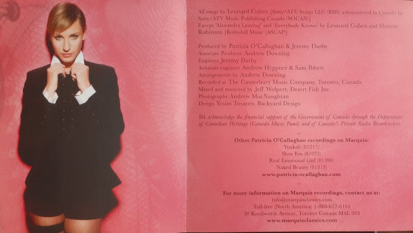 Patricia O'Callaghan : MatadoR (The Songs of Leonard Cohen) (CD, Album)