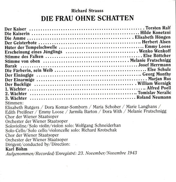 Richard Strauss : Die Frau Ohne Schatten, Daphne, Die Ägyptische Helena, Auszüge/Highlights (1933-1943) - Edition Wiener Staatsoper Live Vol. 5 (2xCD, Comp, Mono, RM)