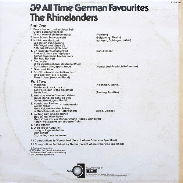 The Rhinelanders : 39 All Time German Favourites (LP)