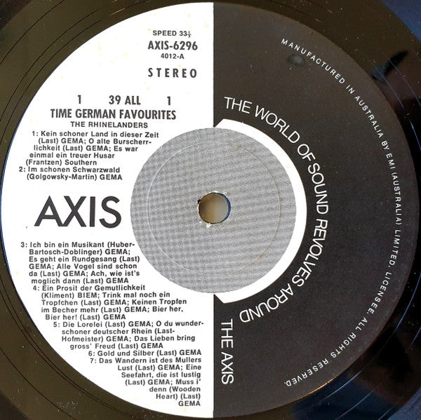 The Rhinelanders : 39 All Time German Favourites (LP)