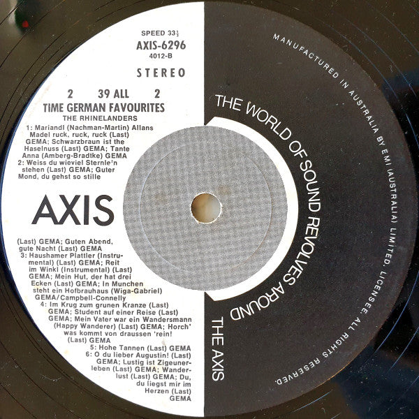 The Rhinelanders : 39 All Time German Favourites (LP)