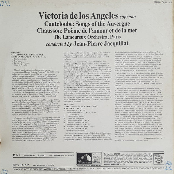 Victoria De Los Angeles Performs Ernest Chausson, Joseph Canteloube : Songs Of The Auvergne Etc. (LP)