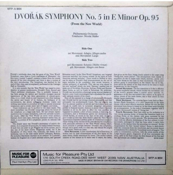 Antonín Dvořák, Nicolai Malko, Philharmonia Orchestra : Dvořák New World - Symphony No. 5 In E Minor  (LP, Mono)