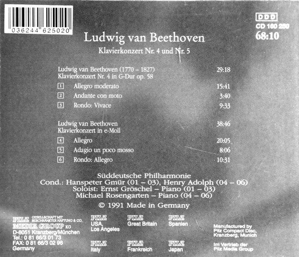 Ludwig van Beethoven : Klavierkonzert Nr. 4 Und Nr. 5 (CD, Comp)