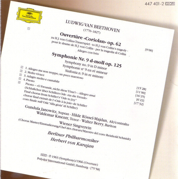 Ludwig van Beethoven, Berliner Philharmoniker, Herbert von Karajan : Symphonie No.9 / Ouvertüre »Coriolan« (CD, Comp, RM)