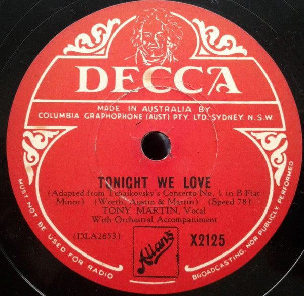 Tony Martin (3) : Tonight We Love (Concerto No, 1, B Flat Minor) / Anywhere On Earth Is Heaven (Shellac, 10")
