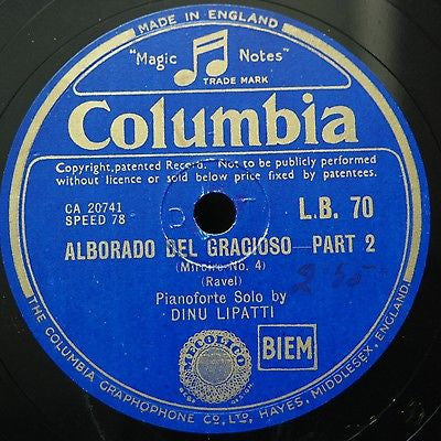 Dinu Lipatti, Ravel* : Alborado Del Gracioso (Shellac, 10")